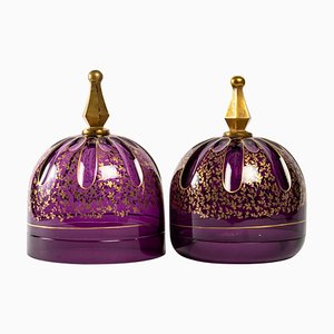 Böhmische violette Glocken aus Kristallglas, 19. Jh., 2er Set
