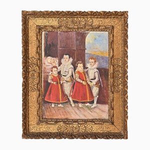 Unknown, Interior with Five Children, Oil on Canvas, 19th Century