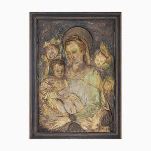 Unknown, Madonna and Child, Original Colored Chalk Drawing, 19th Century, Framed