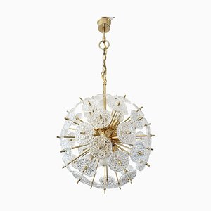 Mid-Century Brass and Crystal Sputnik Chandelier attributed to Val Saint Lambert, 1960s