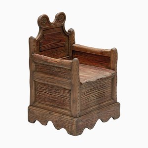 Antique Armchair in Curved Wooden with Inner Compartment