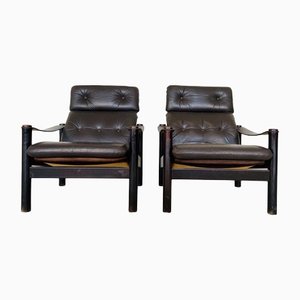 Vintage Swedish Lounge Chairs in Leather by Ebbe Gehl & Soren Nissen, Set of 2