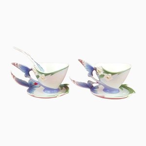 Papillon Blue Butterfly Teacups, Saucers & Spoon, Set of 6