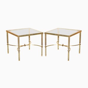 Mid-Century Glass & Brass Side or End Tables from Maison Jansen Paris, 1950s, Set of 2