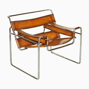 Poltrona Wassily B3 in pelle marrone chiaro attribuita a Marcel Breuer per Fasem, anni '70
