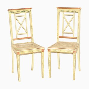 Chinoiserie Bergere Side Chairs in Hand Painted & Lacquered Finish, 1900, Set of 2