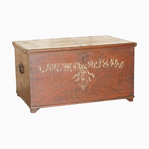 Swedish Hand Painted Chest or Trunk for Linens, 1844