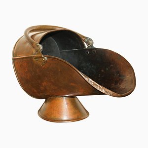 English Copper Coal Helmet Scuttle for Fireplaces, 1860s