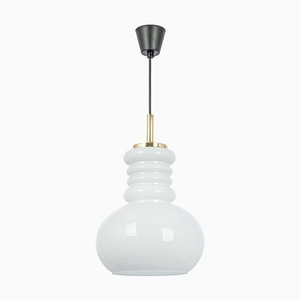 Large German Pendant Light in White Opal Glass from Peill & Putzler, 1970