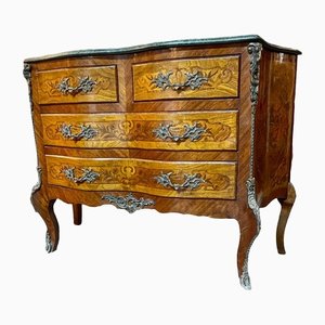 Decorated Chest of Drawers in Inlay and Brass with Marble Top