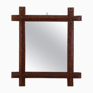 Rustic Tramp Art Wall Mirror with Chip Carvings, Austria, 1880s