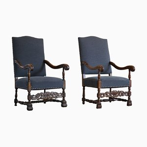Set of Antique 19th Century Danish Baroque Carved High Back Armchairs