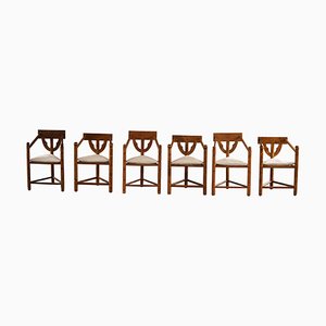 Schwedische Wabi Sabi Monk Stühle mit Bouclé Sitzen, 1930er, 6er Set