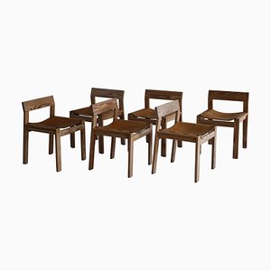 Mid-Century Danish Dining Chairs in Solid Pine & Leather, 1960s / 70s, Set of 6