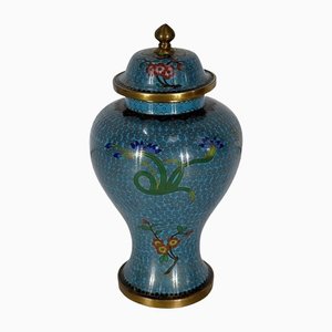 Antike japanische Cloisonné Vase aus Emaille und Bronze