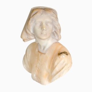 Small Bust of Jeanne d'Arc in Alabaster from G. Bessi, 19th-Century