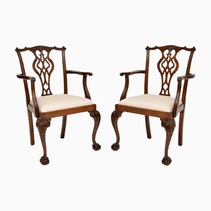 Antique Chippendale Revival Carver Armchairs, 1890s, Set of 2