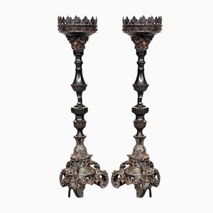 Antique Italian Finely Worked Silver Candleholders, 1800s, Set of 2
