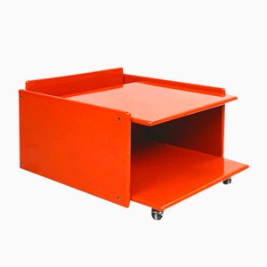 Italian Modern Red Lacquered Wooden Bedside Table attributed to Takahama for Gavina, 1970s