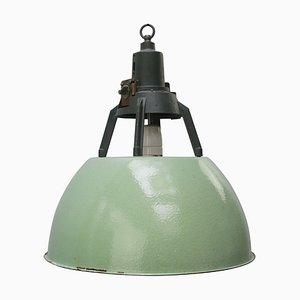 Lámpara colgante industrial vintage esmaltada en verde