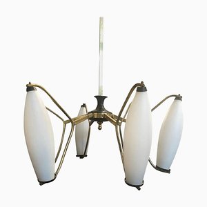 Lámpara colgante italiana Mid-Century moderna de latón de estilo Stilnovo, años 60