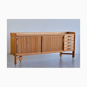 Vintage Sideboard in Oak and Ceramic by Guillerme & Chambron for Votre Maison, 1960s
