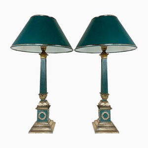 Large Empire Green and Gold Table Lamps, 1950s, France, Set of 2