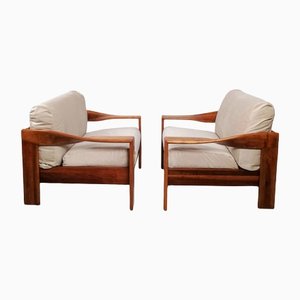 Italian Wood Lounge Chairs, 1970s, Set of 2