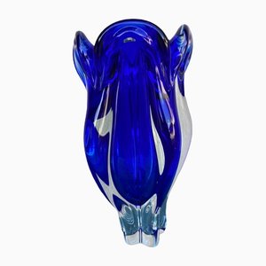 Vase Vintage en Verre Bleu, 1960s