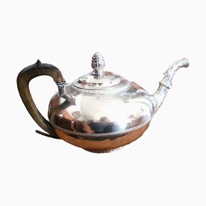 Antique Silver-Plated and Wood Teapot with Cover, 1800s