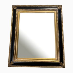 Specchio da parete quadrato vintage dorato e laccato nero, Italia