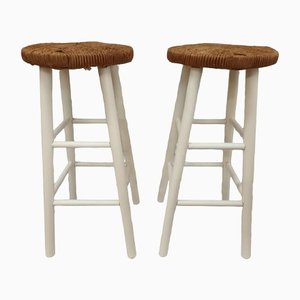 Vintage Bar Stools with Seagrass Seats, 1970s, Set of 2
