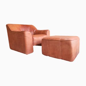Buffalo Leather Model DS44 Lounge Chair & Ottoman from de Sede, 1970s, Set of 2