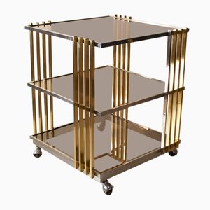 Brass and Steel Bar Trolley with Smoke Glass Shelves, 1970s