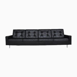 American Modern Black Leather Sofa attributed to Florence Knoll Bassett for Knoll Inc. / Knoll International, 1960s