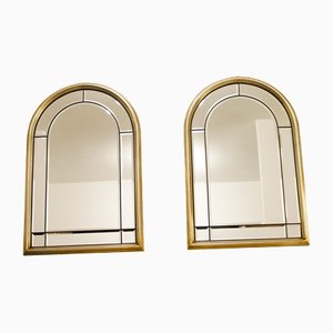 Italian Bevelled Mirrors in Brushed Wood Frame, 1970s, Set of 2