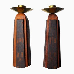 Handcrafted David Candlesticks in Olive Wood, Israel, 1960s, Set of 2