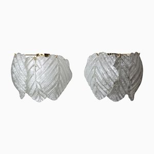 Frosted Murano Leaf Sconces from Mazzega, Italy, 1970s, Set of 2