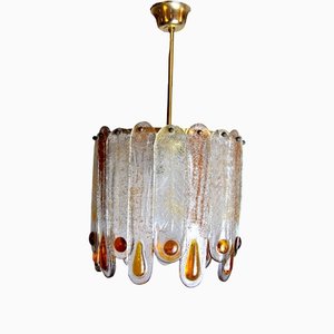 Lámpara de araña de cristal de Murano esmerilado de Mazzega, Italy, años 60