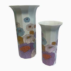 Vintage Vases in Porcelain with Floral Pattern by Tapio Wirkkala for Rosenthal, 1960s, Set of 2