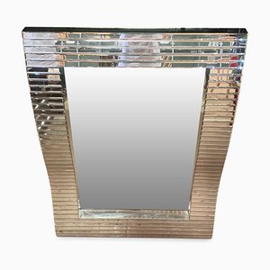 Serpentine Wall Mirror with Tile Edging in Art Deco Style
