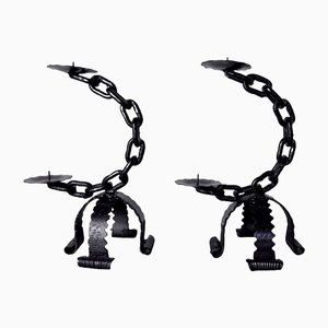 Brutalist Chain Candleholders, Italy, 1960s, Set of 2