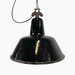 Industrielle schwarz emaillierte Fabrik-Deckenlampe mit Gusseisenplatte, 1950er