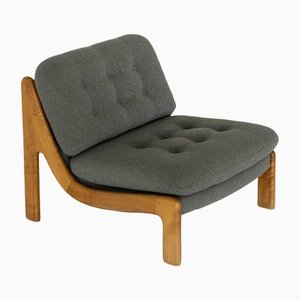 Easy Chair in Wood & Blue Fabric, 1970s