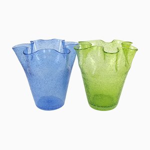 Vases Cartoccio Vintage en Verre de Murano Bollicine, 1950s, Set de 2
