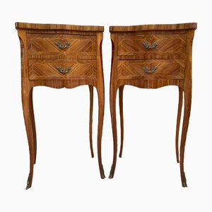 Early 20th Century Walnut and Bronze Varnished Nightstands, France, 1920s, Set of 2