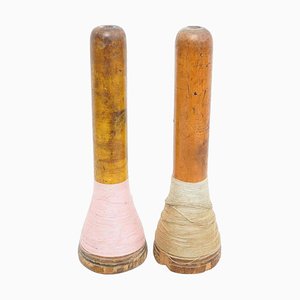 Rustic Wooden Spools of Thread, 1930s, Set of 2