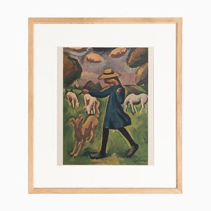 Roger de la Fresnaye, La Gardeuse de Moutons, 1968, Lithographie, gerahmt