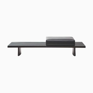 Refolo Modular Sofa in Wood and Black Leather by Charlotte Perriand for Cassina, Set of 6
