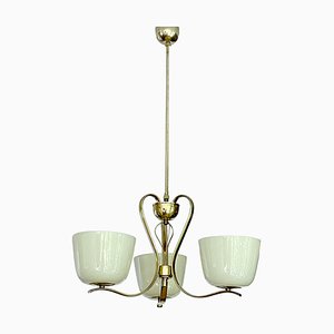 Art Deco Pendant Light in Brass and Glass, 1930s-1940s